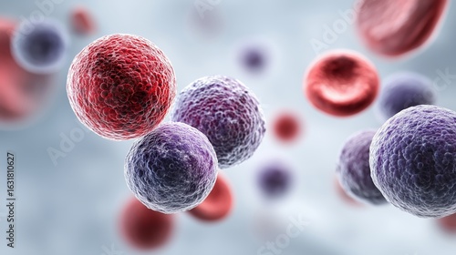 Medical Visualization of Leukemia Featuring Blood Cells and Cancerous Cell Details on Clean White Backdrop