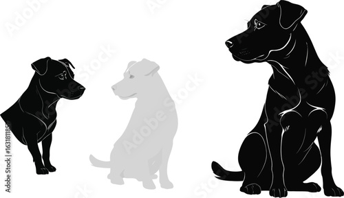Black and white silhouette vector icon of a domestic cat and dog