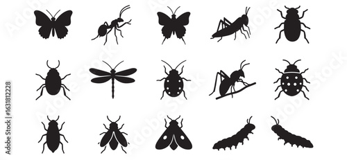Collection of black and white astronomical elements and celestial body icons on white background