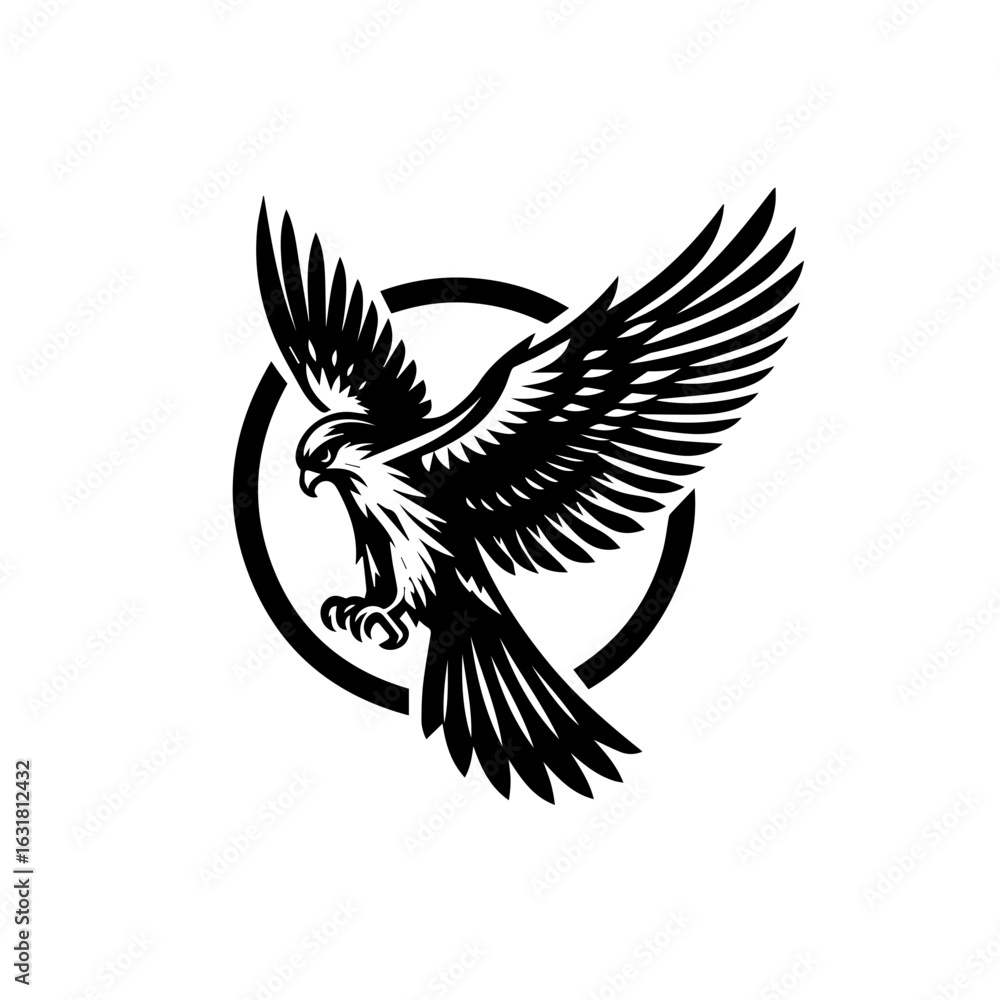 Fototapeta premium Vector art of majestic hawk in flight isolated on white background, a vintage design