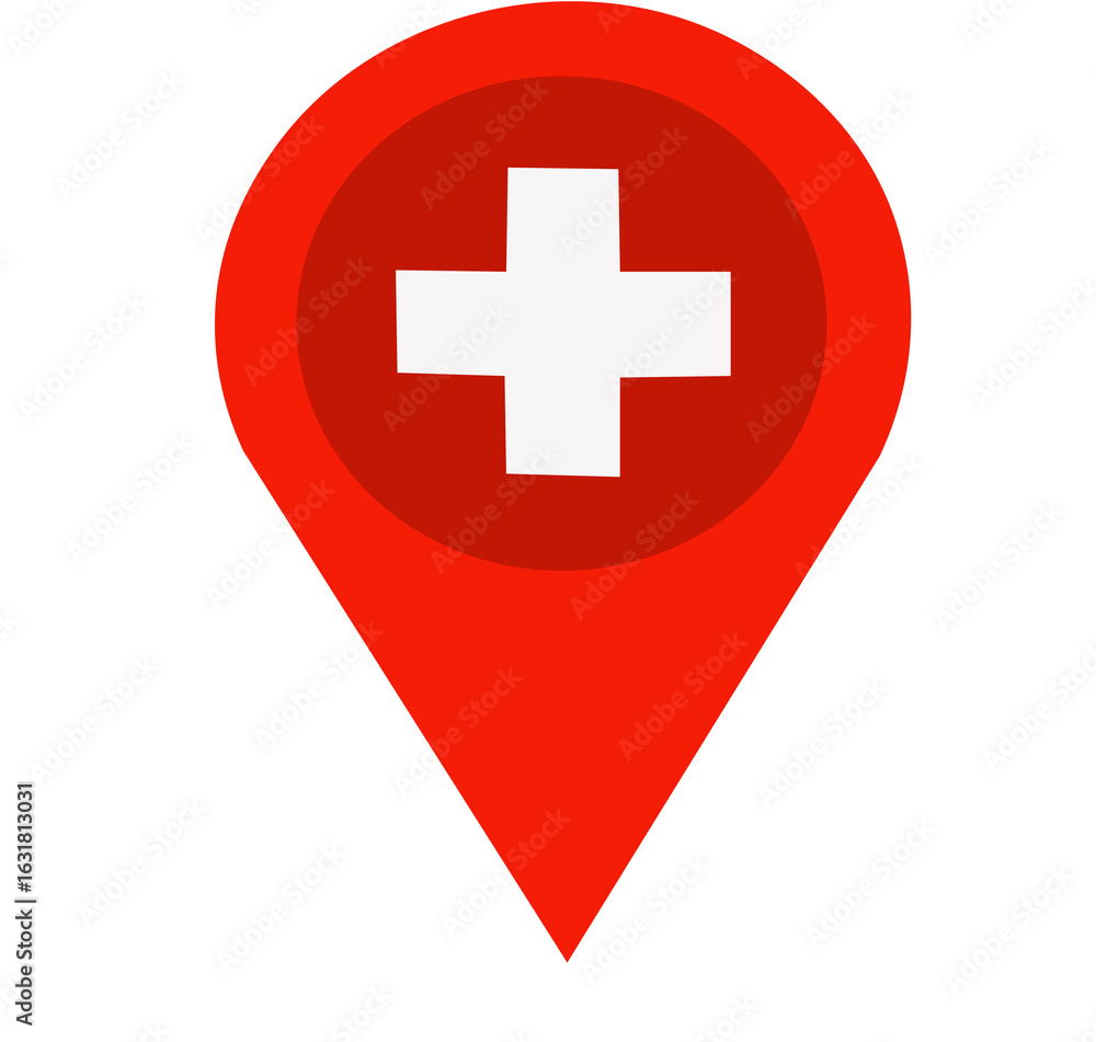 Fototapeta premium map pointer icon with cross hospital symbol on white background