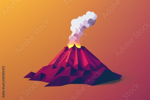 Erupting Volcano Illustration Fiery Mountain Dramatic Smoke Geological Wonder Power of Nature Graphic Design Low Poly