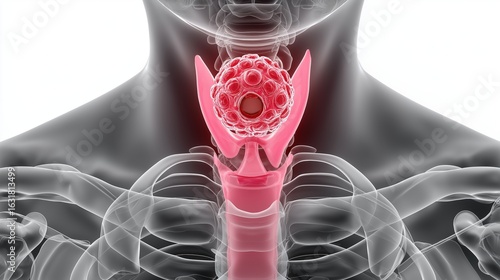 Medical Clean Style 3D Visualization of Cervical Cancer Featuring Female Pelvis and Cervix Highlight on White Backdrop