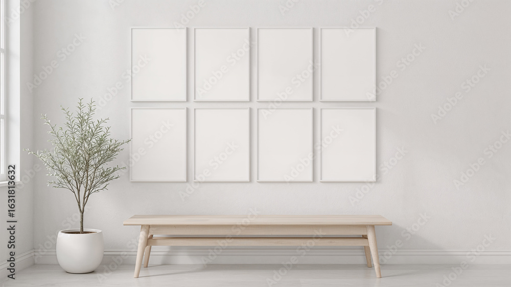 Fototapeta premium Image mockup of a white photo frame in a minimalist themed room