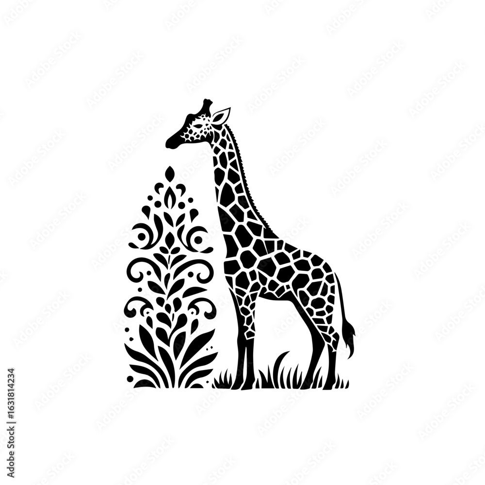 Obraz premium Vector art of elegant giraffe with floral ornament isolated on white background