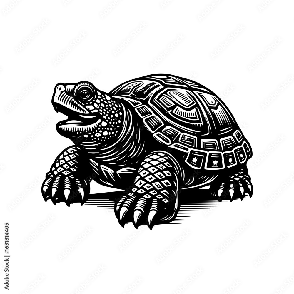 Fototapeta premium Vector art of detailed turtle isolated on white background with textured shell and legs