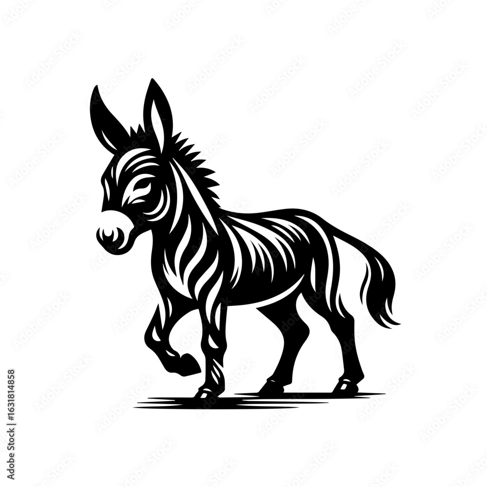 Fototapeta premium Illustration of a donkey isolated on white background in black and white
