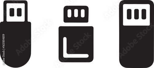 USB Flash Drive Icons for Data Storage and Transfer
