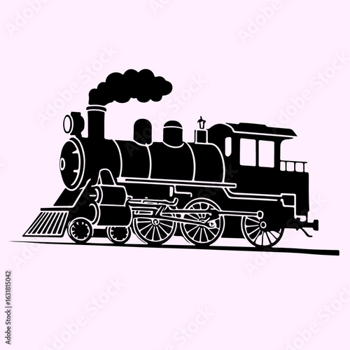 Black Silhouette of a Vintage Steam Locomotive with Smoke steam train