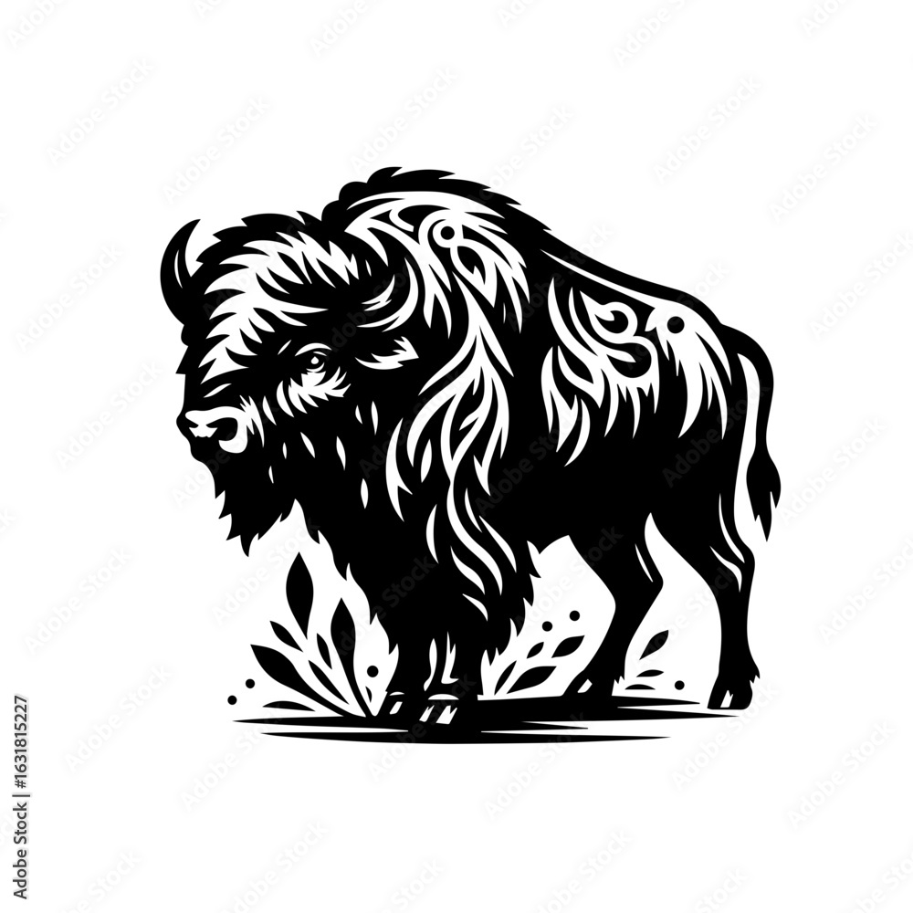 Fototapeta premium Vector art of majestic bison with decorative patterns isolated on white background art