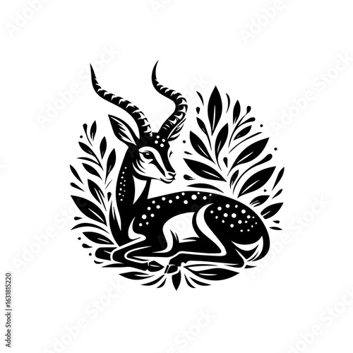 Illustration of an antelope isolated on white background in black and white