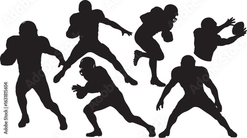 American football players in action silhouettes sport, american football, players, silhouettes, action, sport, athletes, running, catching, tackling, offense, defense, team, game, uniform, helmet, bal