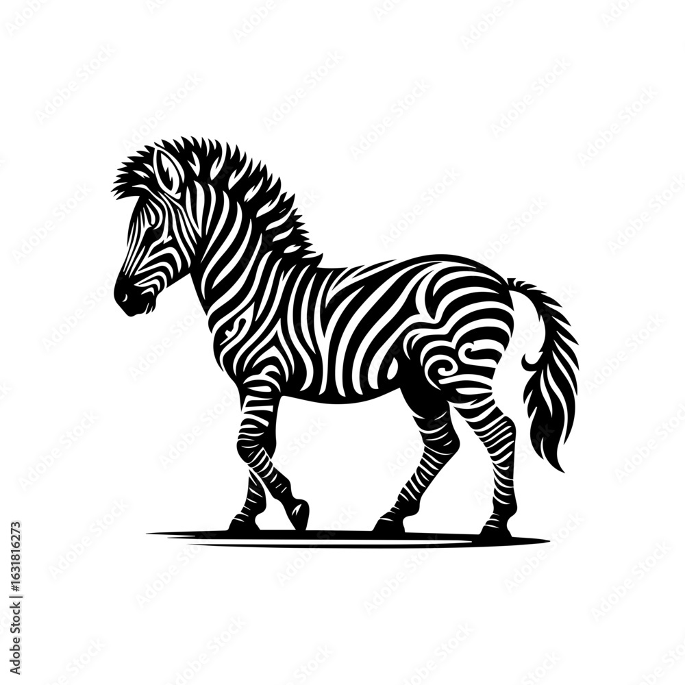 Obraz premium Vector art of elegant zebra with decorative stripes isolated on white background