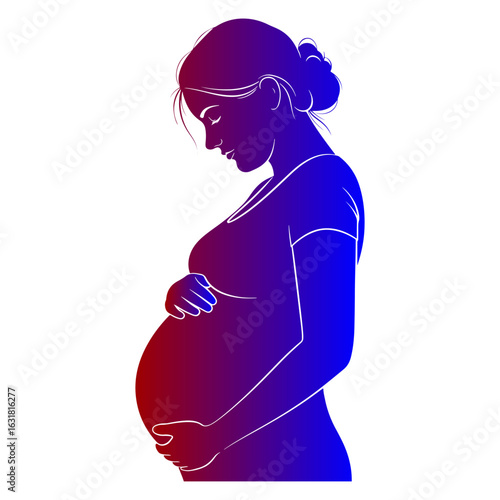 Pregnant Woman Silhouette with Gradient Red to Blue Tones pregnancy mother