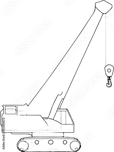 Construction crane lifting cargo at industrial site with clear blue sky silhouette