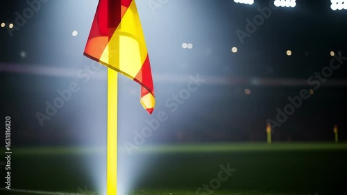 football pitch corner flag under stadium lights at night
