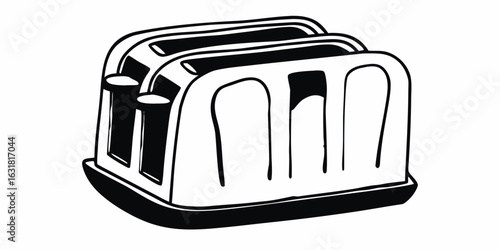 Illustration of a white and black toaster with two slots and levers on the side view image art