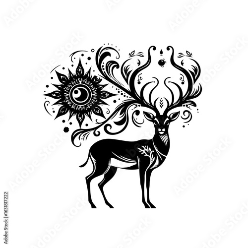 Vector art of deer stag animal wildlife forest horn isolated on white background design