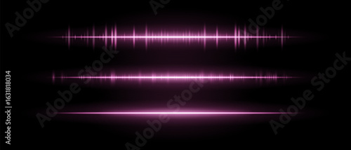 Audio beam set icon. Three glowing frequency bars with different intensity and rhythm. Suited for sound interface, tech visuals or music waveform design.