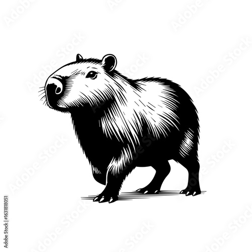 Vector art of black and white illustration of a capybara isolated on white background