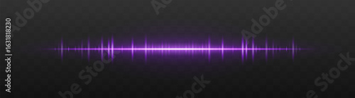 Audio bar. Glowing frequency wave with high intensity peaks and reflection. Suited for UI, music interface, sound visualization, digital signal.