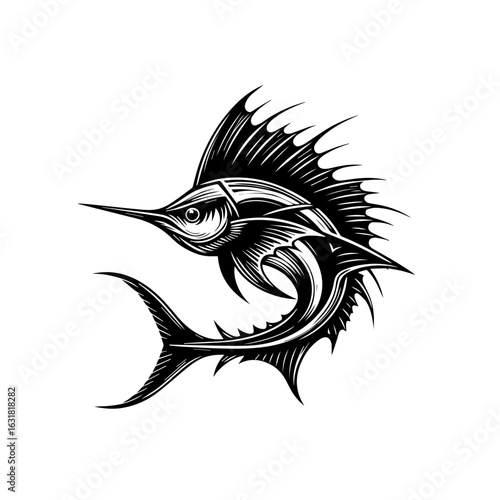 Vector art of marlin fish swimming in the ocean isolated on white background vector art