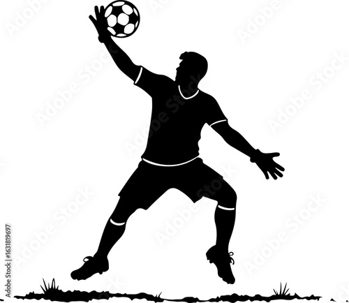 Silhouette of a Soccer Player Jumping to Hit the Ball