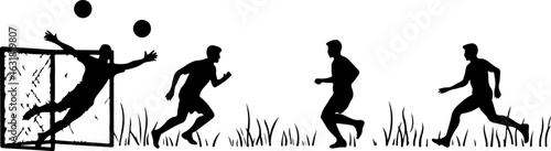 Silhouette of a Soccer Player Jumping to Hit the Ball