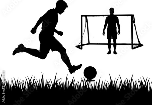 Silhouette of a Soccer Player Jumping to Hit the Ball
