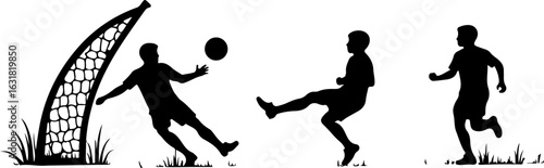 Silhouette of a Soccer Player Jumping to Hit the Ball