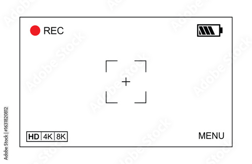 Camera Viewfinder Screen Vector Overlay, Recording Indicator, and Video Interface.