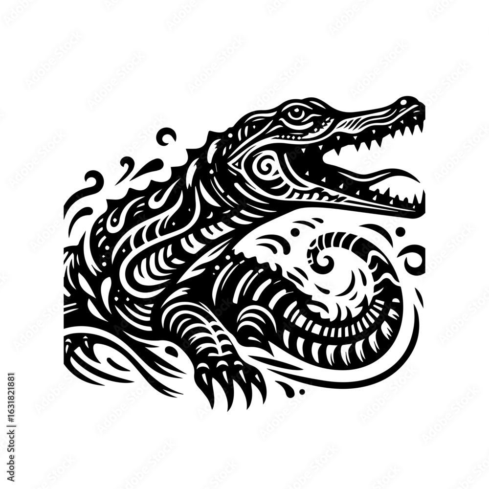 Obraz premium Illustration of a crocodile with decorative patterns isolated on white background