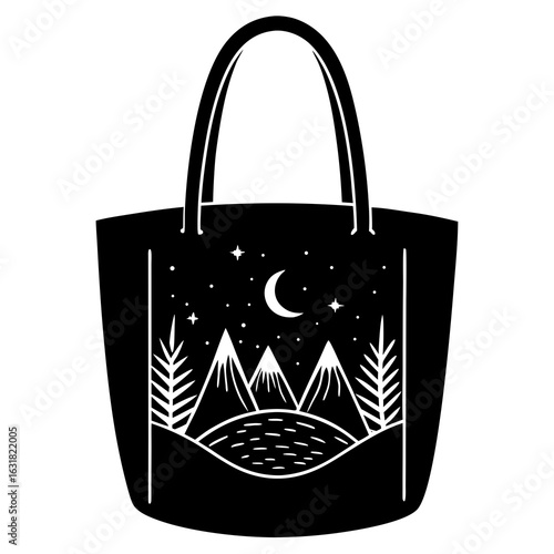 Printable Tote Bag Vector | Generative AI Linocut Silhouette Design