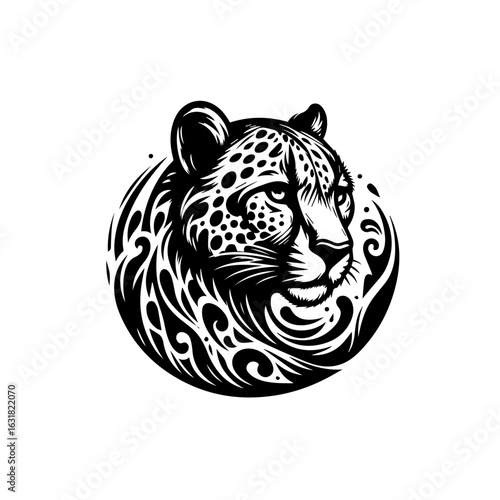 Illustration of a cheetah head isolated on white background, vector style