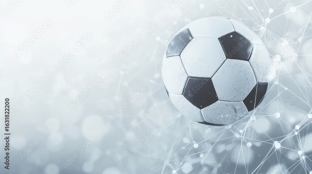 Fototapeta premium Soccer ball amidst a network of interconnected lines, concept of global sports