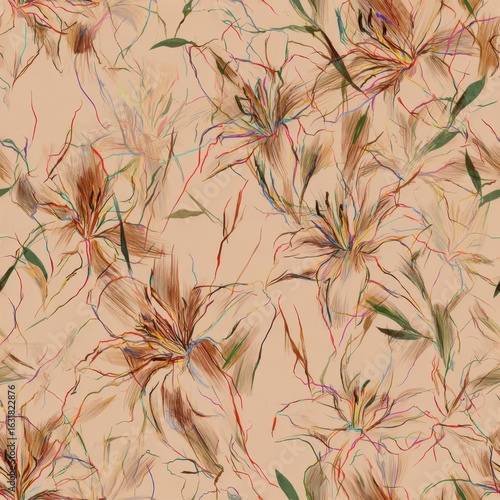 Vibrant Abstract Floral Pattern on Beige Background for Modern Design.