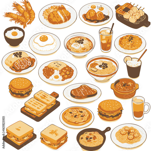 Delicious Assortment of Japanese Cuisine, Burgers, and Grilled Foods