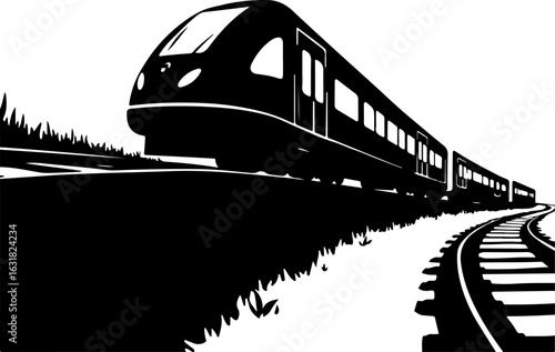 Silhouette of a Modern Train on Tracks vector