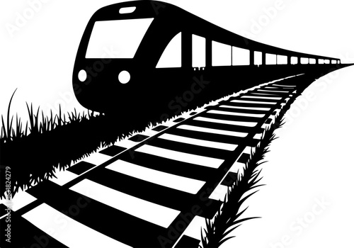 Silhouette of a Modern Train on Tracks vector