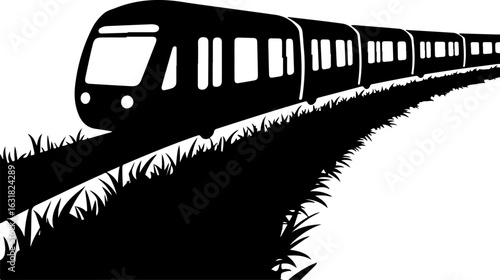 Silhouette of a Modern Train on Tracks vector
