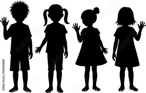 Group of people silhouettes walking and standing in various poses