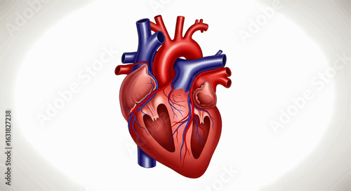 Anatomical illustration of a human heart in cross-section. A medical concept for cardiology, biology, and healthcare education.
