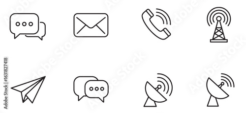 Communication and connectivity icons illustrating messaging email phone calls and broadcast signals