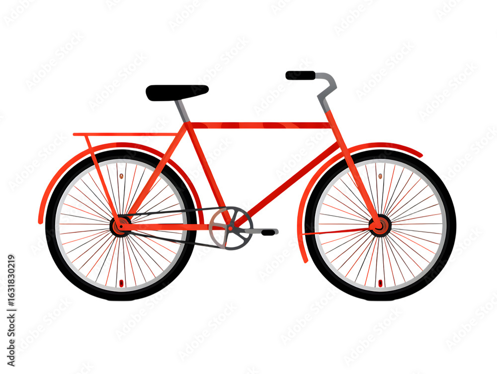 Obraz premium Red bicycle illustration isolated on transparent background, a classic mode of transportation for sport, recreation, and commuting, symbolizing fitness and sustainable travel
