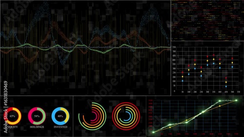 colourful data analytics dashboard display infographics, business and finance background