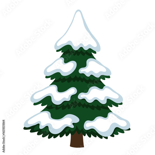 Cartoon christmas tree covered with snow illustration silhouette