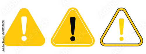Warning, Caution, and Attention Sign Set – Yellow Triangle Exclamation Icons for Risk, Alarm, and Safety Notices