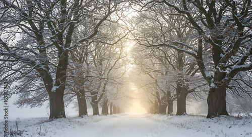 Golden Light Through Winter Forest