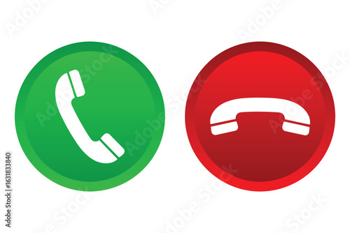 Phone Call Accept and Decline Icon Set – Green and Red Button Vector for Answering or Ending Calls in Apps and Interfaces