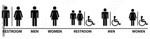 Restroom and Toilet Sign Icons – Men, Women, and Accessible Bathroom Symbols Set for Public Facilities and Wayfinding